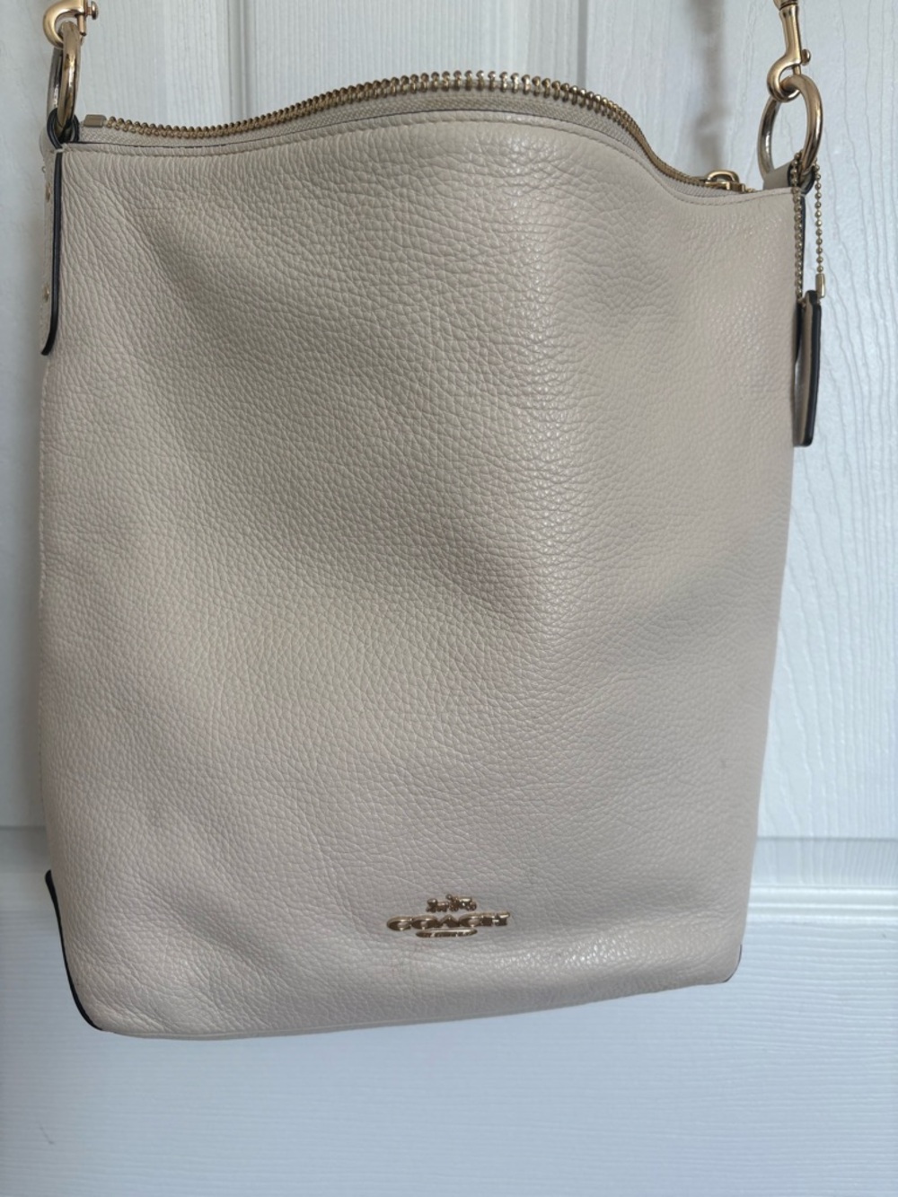 Coach Leather Bucket Shoulder Bag in Cream and Gold